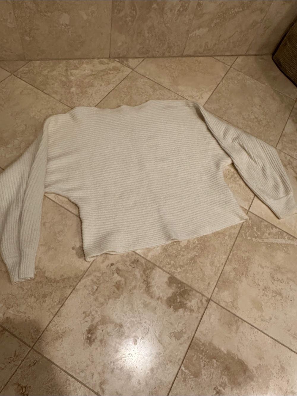 Open Edit Cream Ribbed Sweater
